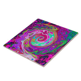 Groovy Abstrakt Retro Magenta Rainbow Swirl Kakelplatta