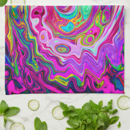 Groovy Abstrakt Retro Magenta Rainbow Swirl Kökshandduk