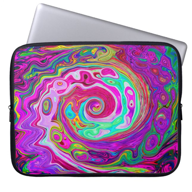 Groovy Abstrakt Retro Magenta Rainbow Swirl Laptop Fodral (Framsidan)