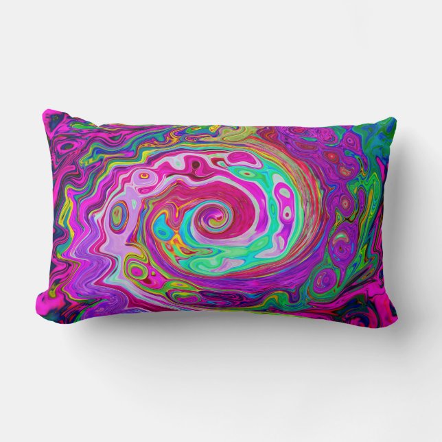 Groovy Abstrakt Retro Magenta Rainbow Swirl Lumbarkudde (Framsida)
