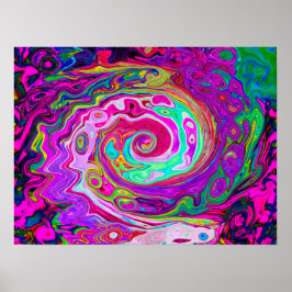 Groovy Abstrakt Retro Magenta Rainbow Swirl Poster