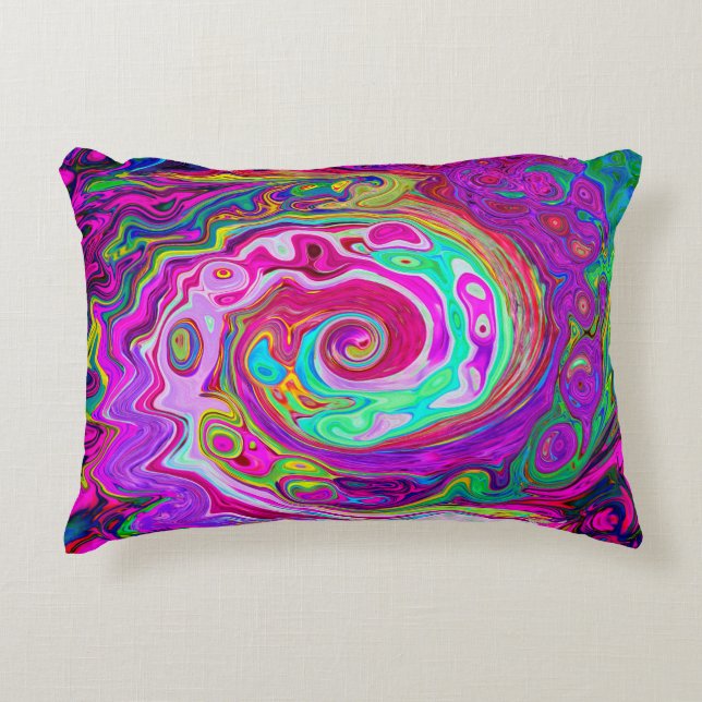 Groovy Abstrakt Retro Magenta Rainbow Swirl Prydnadskudde (Framsidan)