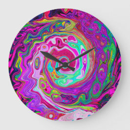 Groovy Abstrakt Retro Magenta Rainbow Swirl Stor Klocka