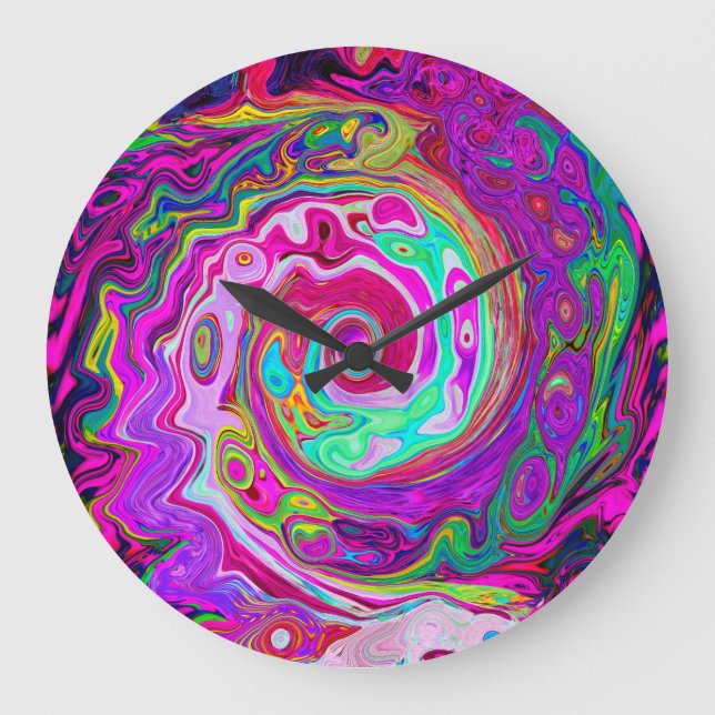 Groovy Abstrakt Retro Magenta Rainbow Swirl Stor Klocka (Framsida)