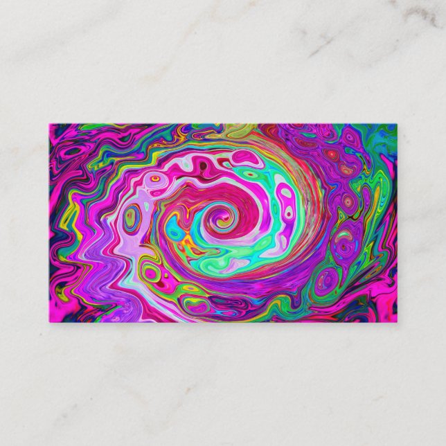 Groovy Abstrakt Retro Magenta Rainbow Swirl Visitkort (Framsida)