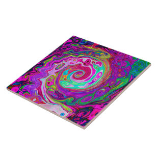 Groovy Abstrakt Retro Magenta Regnbåge Virvel Kakelplatta