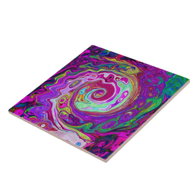Groovy Abstrakt Retro Magenta Regnbåge Virvel Kakelplatta (Sidan)