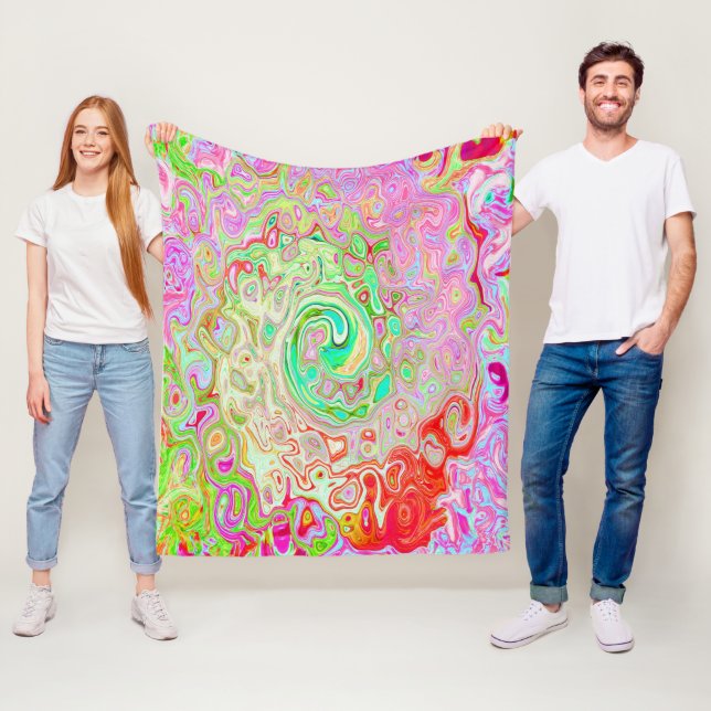 Groovy Abstrakt Retro Pastel Grönt Liquid Swirl Fleecefilt (På plats)