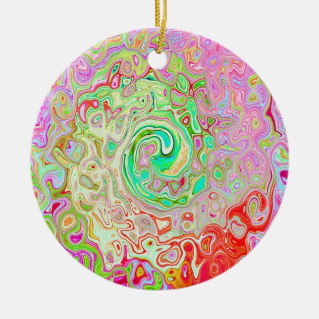 Groovy Abstrakt Retro Pastel Grönt Liquid Swirl Julgransprydnad Keramik (Framsidan)