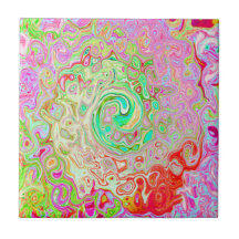 Groovy Abstrakt Retro Pastel Grönt Liquid Swirl