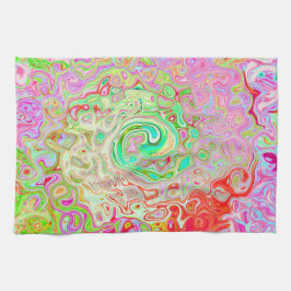 Groovy Abstrakt Retro Pastel Grönt Liquid Swirl Kökshandduk