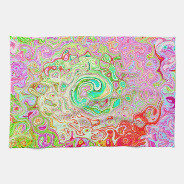 Groovy Abstrakt Retro Pastel Grönt Liquid Swirl Kökshandduk (Horisontell)