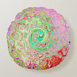 Groovy Abstrakt Retro Pastel Grönt Liquid Swirl Rund Kudde