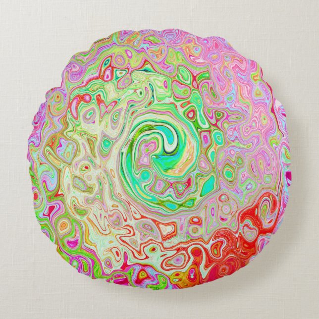 Groovy Abstrakt Retro Pastel Grönt Liquid Swirl Rund Kudde (Framsidan)