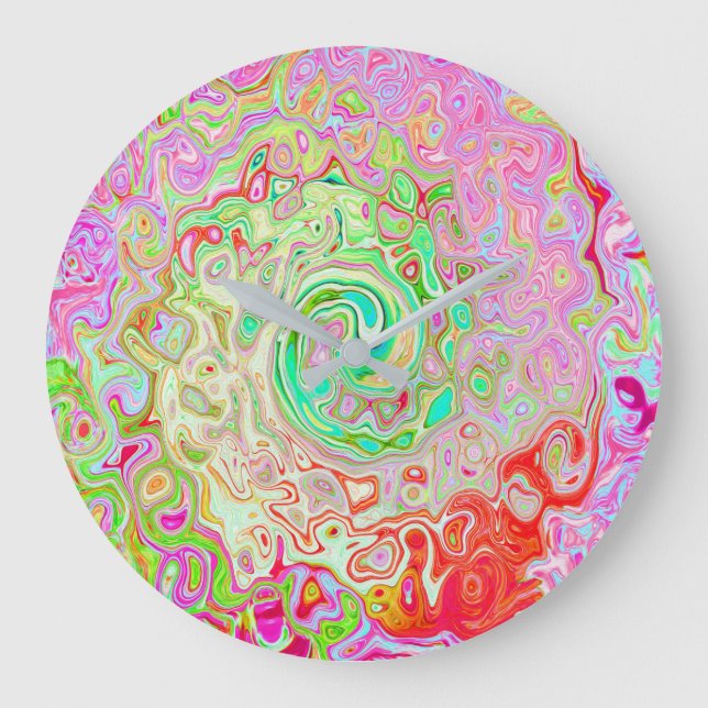 Groovy Abstrakt Retro Pastel Grönt Liquid Swirl Stor Klocka (Framsida)
