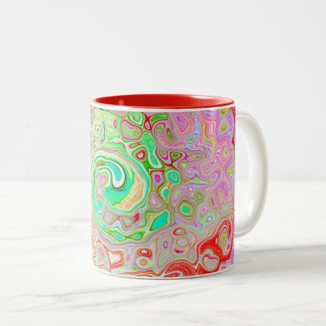 Groovy Abstrakt Retro Pastel Grönt Liquid Swirl Två-Tonad Mugg (Framsida höger)