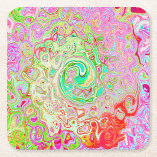 Groovy Abstrakt Retro Pastel Grönt Liquid Swirl Underlägg Papper Kvadrat