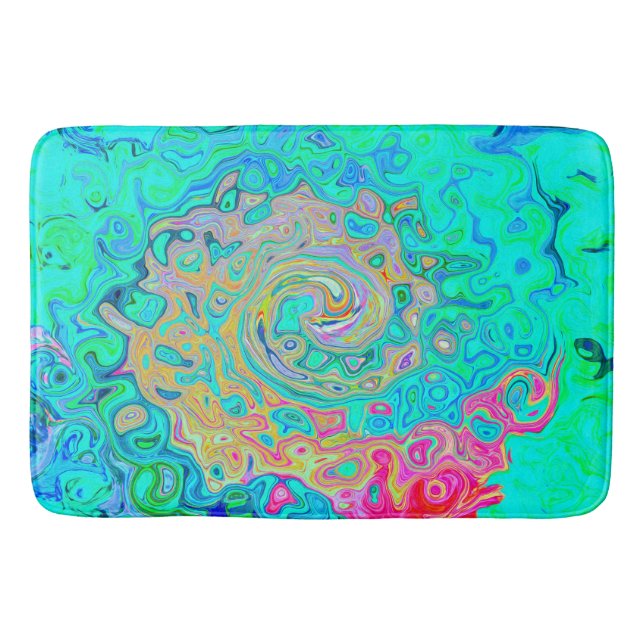 Groovy Abstrakt Retro Rainbow Liquid Swirl Badrumsmatta (Framsidan)