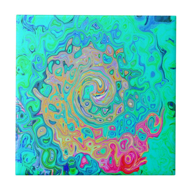 Groovy Abstrakt Retro Rainbow Liquid Swirl Kakelplatta (Framsidan)