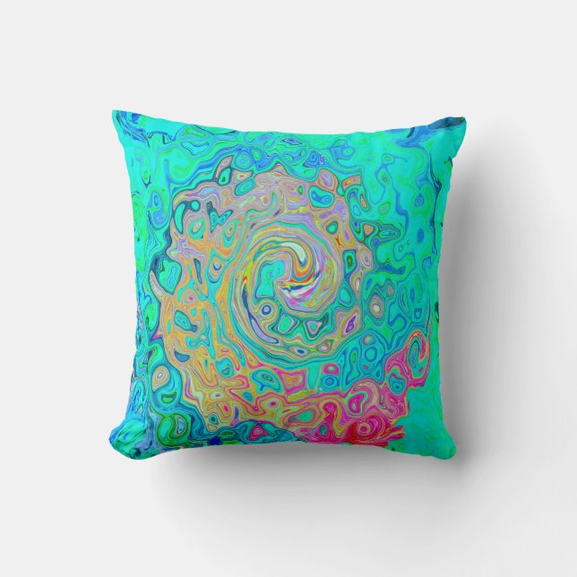Groovy Abstrakt Retro Rainbow Liquid Swirl Kudde (Framsida)