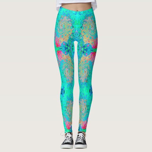 Groovy Abstrakt Retro Rainbow Liquid Swirl Leggings (Framsida)