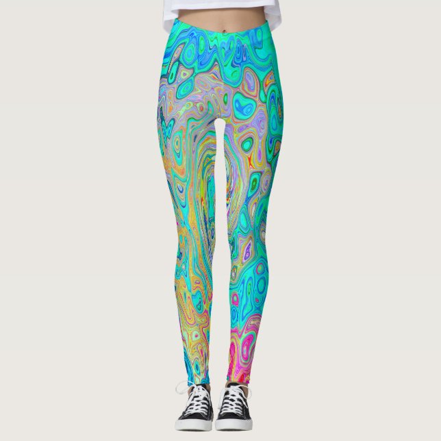 Groovy Abstrakt Retro Rainbow Liquid Swirl Leggings (Framsida)