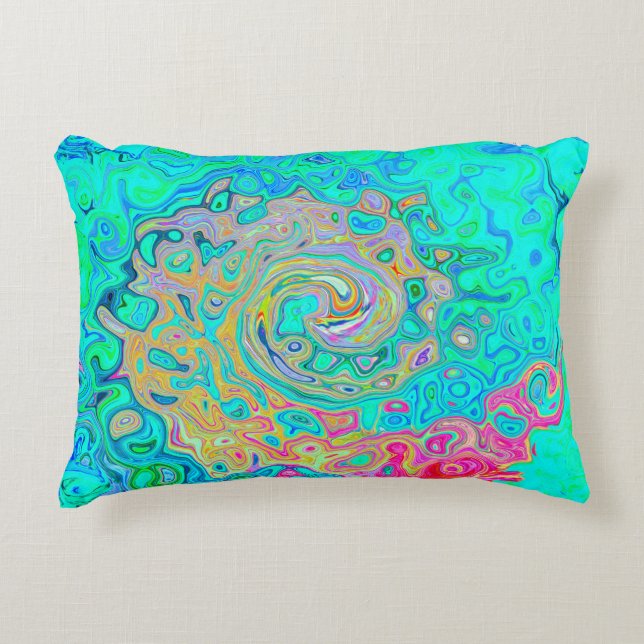 Groovy Abstrakt Retro Rainbow Liquid Swirl Prydnadskudde (Framsidan)