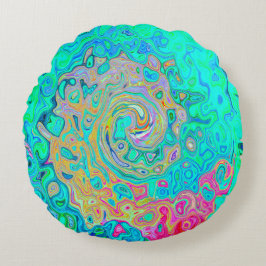 Groovy Abstrakt Retro Rainbow Liquid Swirl Rund Kudde