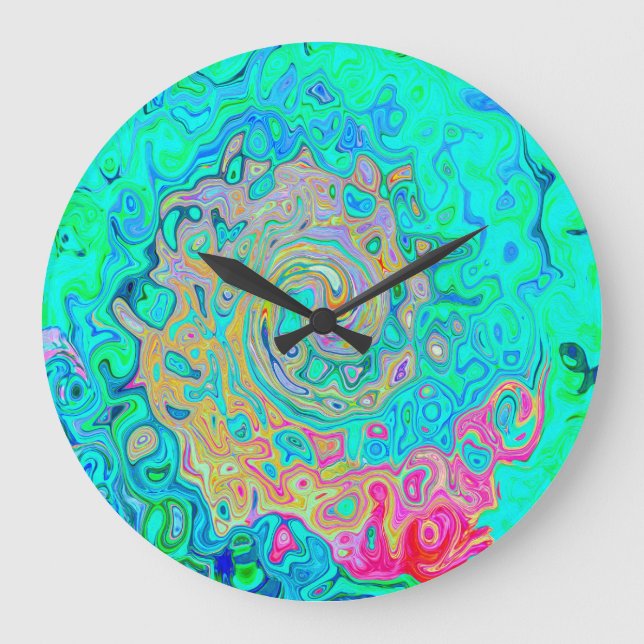 Groovy Abstrakt Retro Rainbow Liquid Swirl Stor Klocka (Framsida)