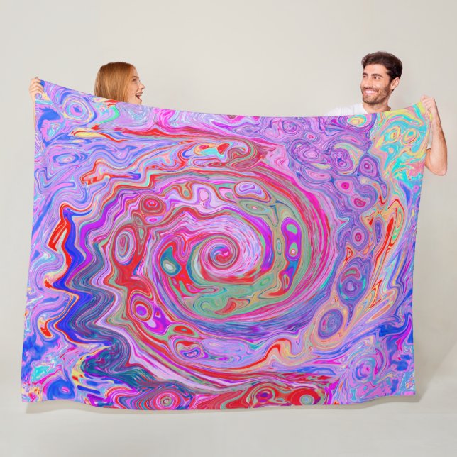 Groovy Abstrakt Retro Red, Lila and Rosa Swirl Fleecefilt (På plats)