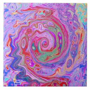 Groovy Abstrakt Retro Red, Lila and Rosa Swirl Kakelplatta