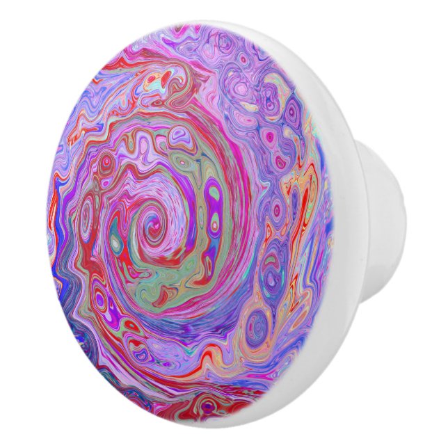 Groovy Abstrakt Retro Red, Lila and Rosa Swirl Knopp (Höger)