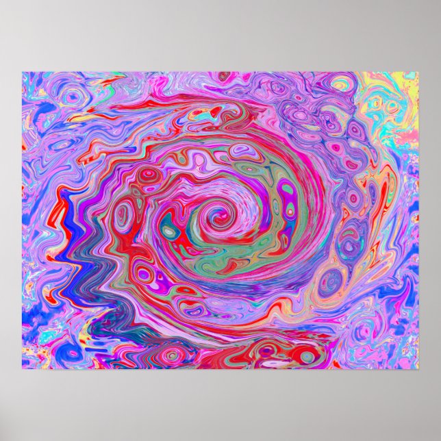 Groovy Abstrakt Retro Red, Lila and Rosa Swirl Poster (Framsidan)