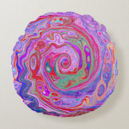 Groovy Abstrakt Retro Red, Lila and Rosa Swirl Rund Kudde