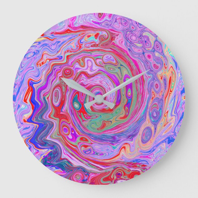 Groovy Abstrakt Retro Red, Lila and Rosa Swirl Stor Klocka (Framsida)