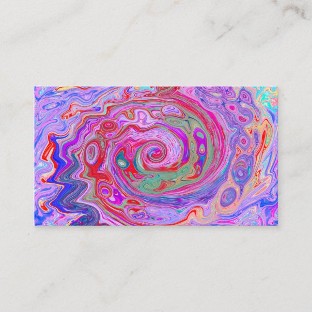 Groovy Abstrakt Retro Red, Lila and Rosa Swirl Visitkort (Framsida)
