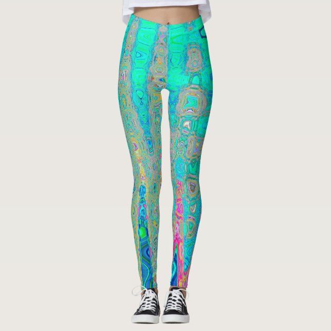 Groovy Abstrakt Retro Regnbåge Atomiska Vågor Leggings (Framsida)