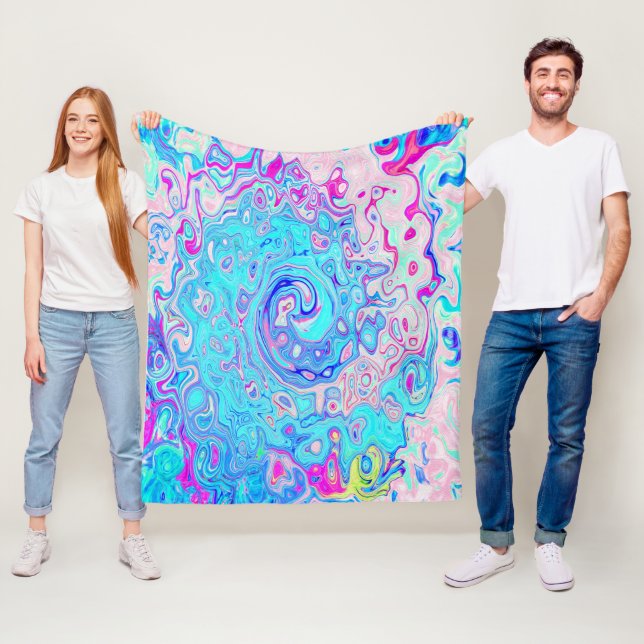 Groovy Abstrakt Retro Robin's Egg Blue Swirl Fleecefilt (På plats)