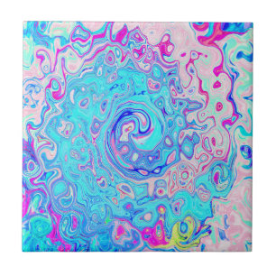 Groovy Abstrakt Retro Robin's Egg Blue Swirl Kakelplatta