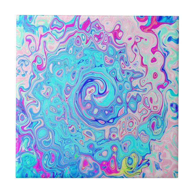 Groovy Abstrakt Retro Robin's Egg Blue Swirl Kakelplatta (Framsidan)