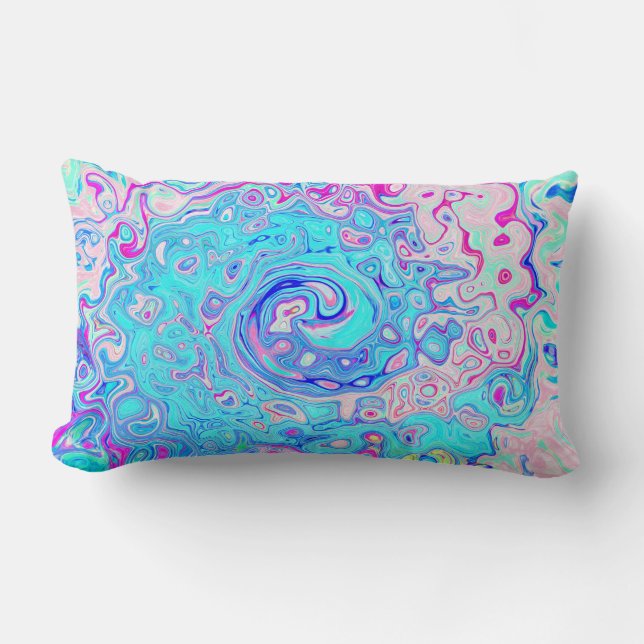 Groovy Abstrakt Retro Robin's Egg Blue Swirl Lumbarkudde (Framsida)