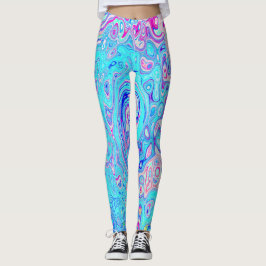 Groovy Abstrakt Retro Rödbrunts Äggblå Virvel Leggings