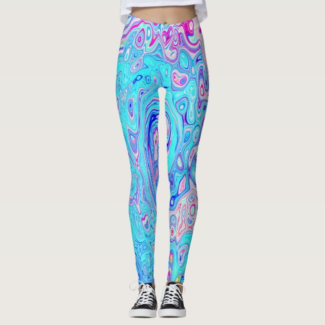 Groovy Abstrakt Retro Rödbrunts Äggblå Virvel Leggings (Framsida)