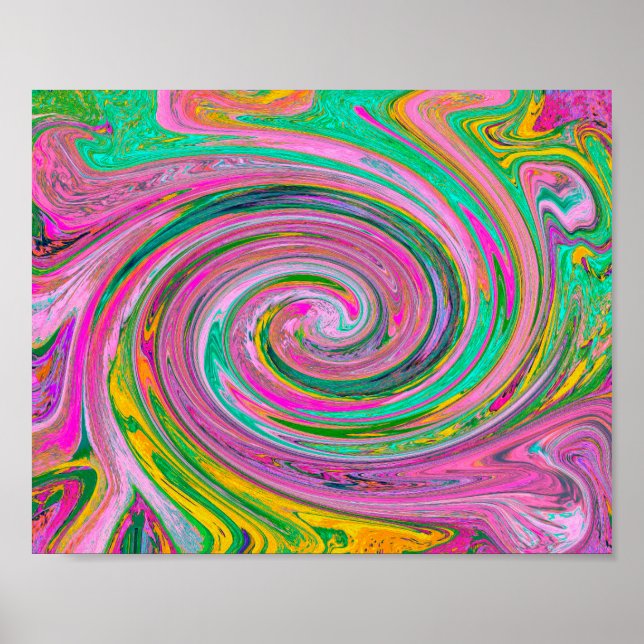 Groovy Abstrakt Retro Rosa and Mint Grönt Swirl Poster (Framsidan)