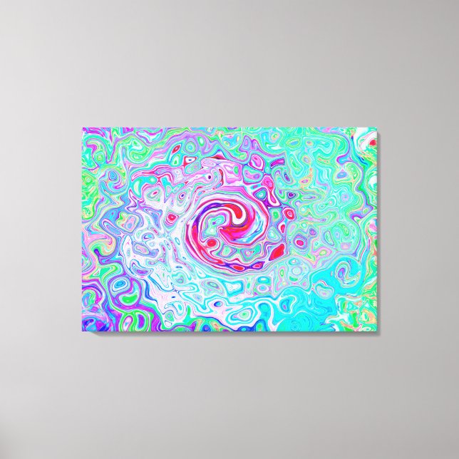 Groovy Abstrakt Retro Rosa och Grönt Swirl Canvastryck (Framsida)