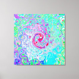 Groovy Abstrakt Retro Rosa och Grönt Swirl Canvastryck