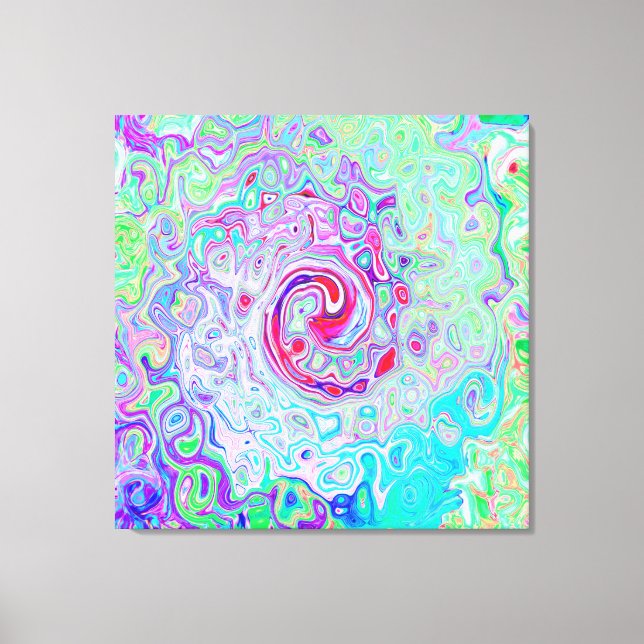 Groovy Abstrakt Retro Rosa och Grönt Swirl Canvastryck (Framsida)