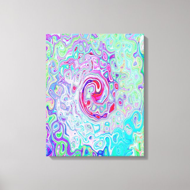 Groovy Abstrakt Retro Rosa och Grönt Swirl Canvastryck (Framsida)