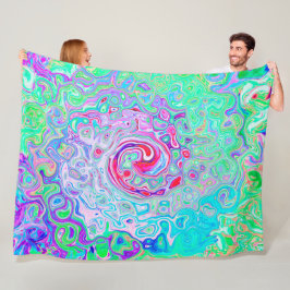 Groovy Abstrakt Retro Rosa och Grönt Swirl Fleecefilt