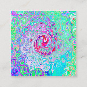 Groovy Abstrakt Retro Rosa och Grönt Swirl Fyrkantigt Visitkort